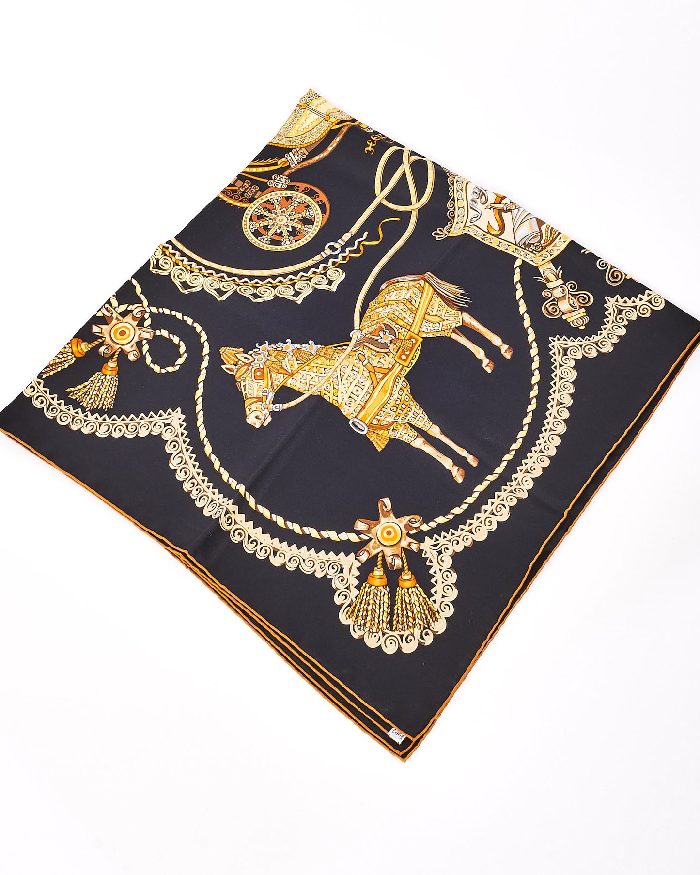 Hermès Black & Yellow "Paperoles" Silk Scarf