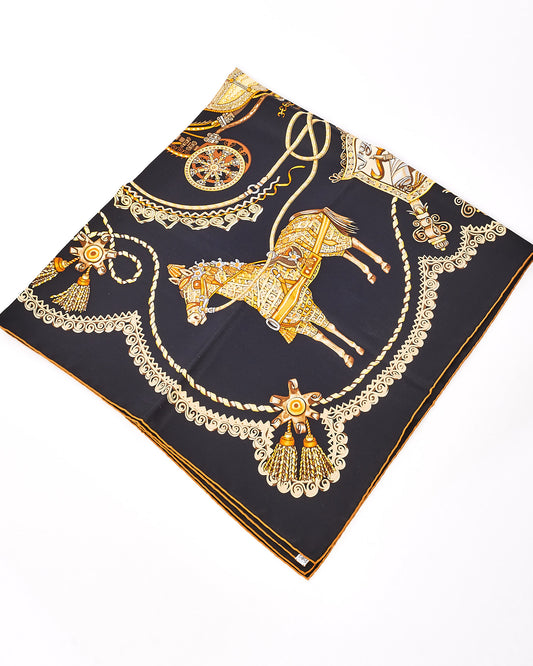 Hermès Black & Yellow "Paperoles" Silk Scarf