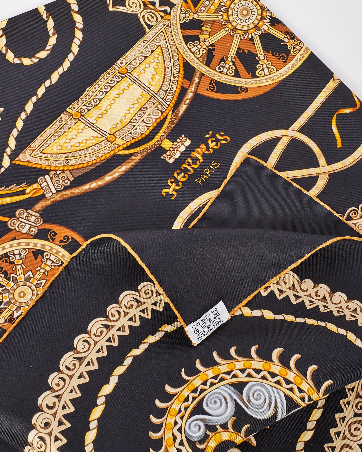 Hermès Black & Yellow "Paperoles" Silk Scarf