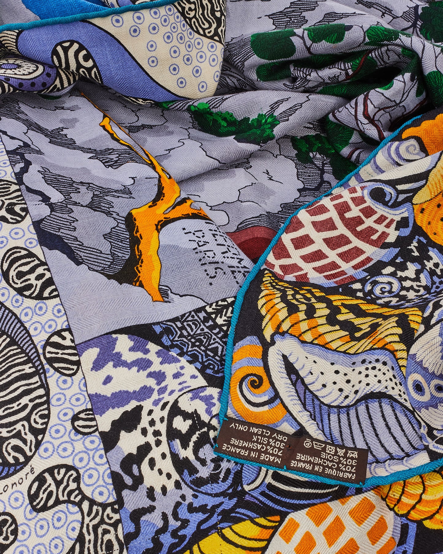 Hermès Blue Green Muti Sieste au Paradis Cashmere Shawl Scarf