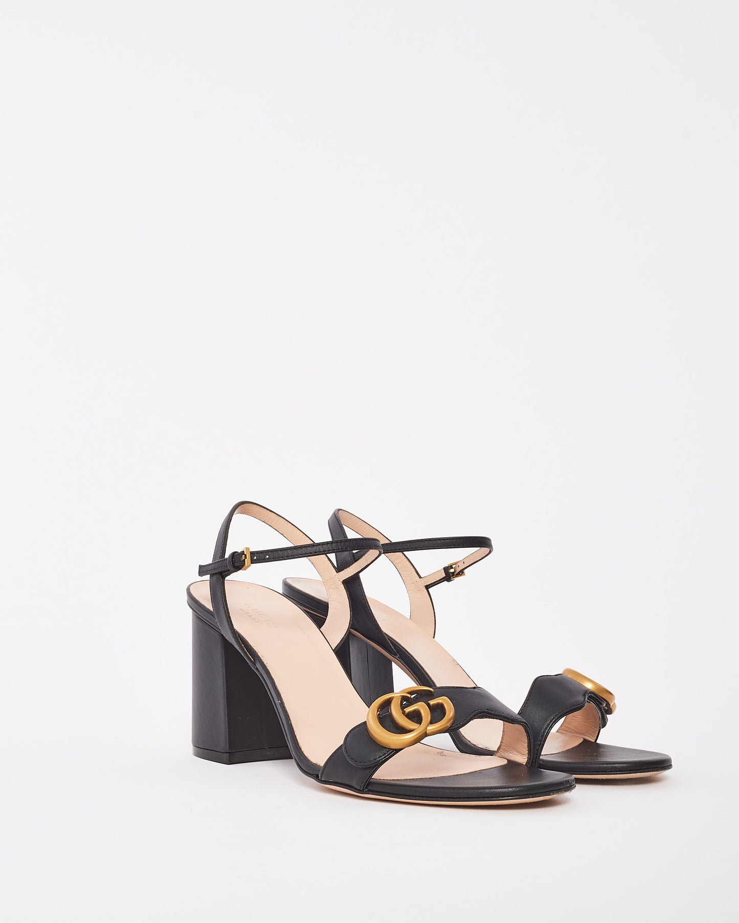 Gucci Black Leather GG Marmont Block Heel Sandals - 40