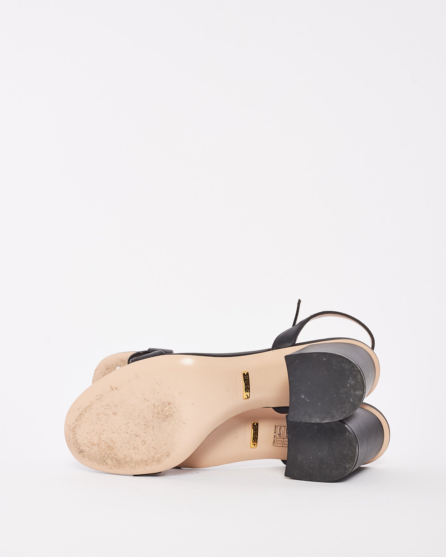 Gucci Black Leather GG Marmont Block Heel Sandals - 40