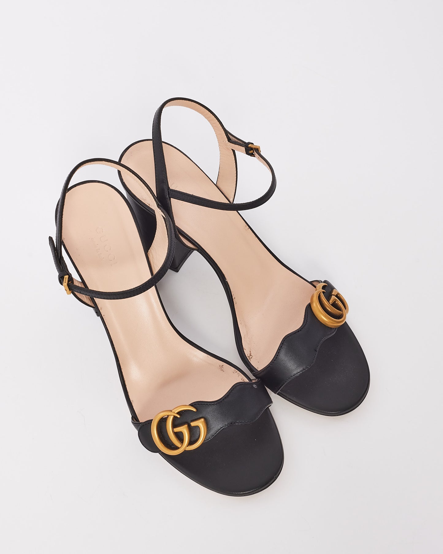Gucci Black Leather GG Marmont Block Heel Sandals - 40