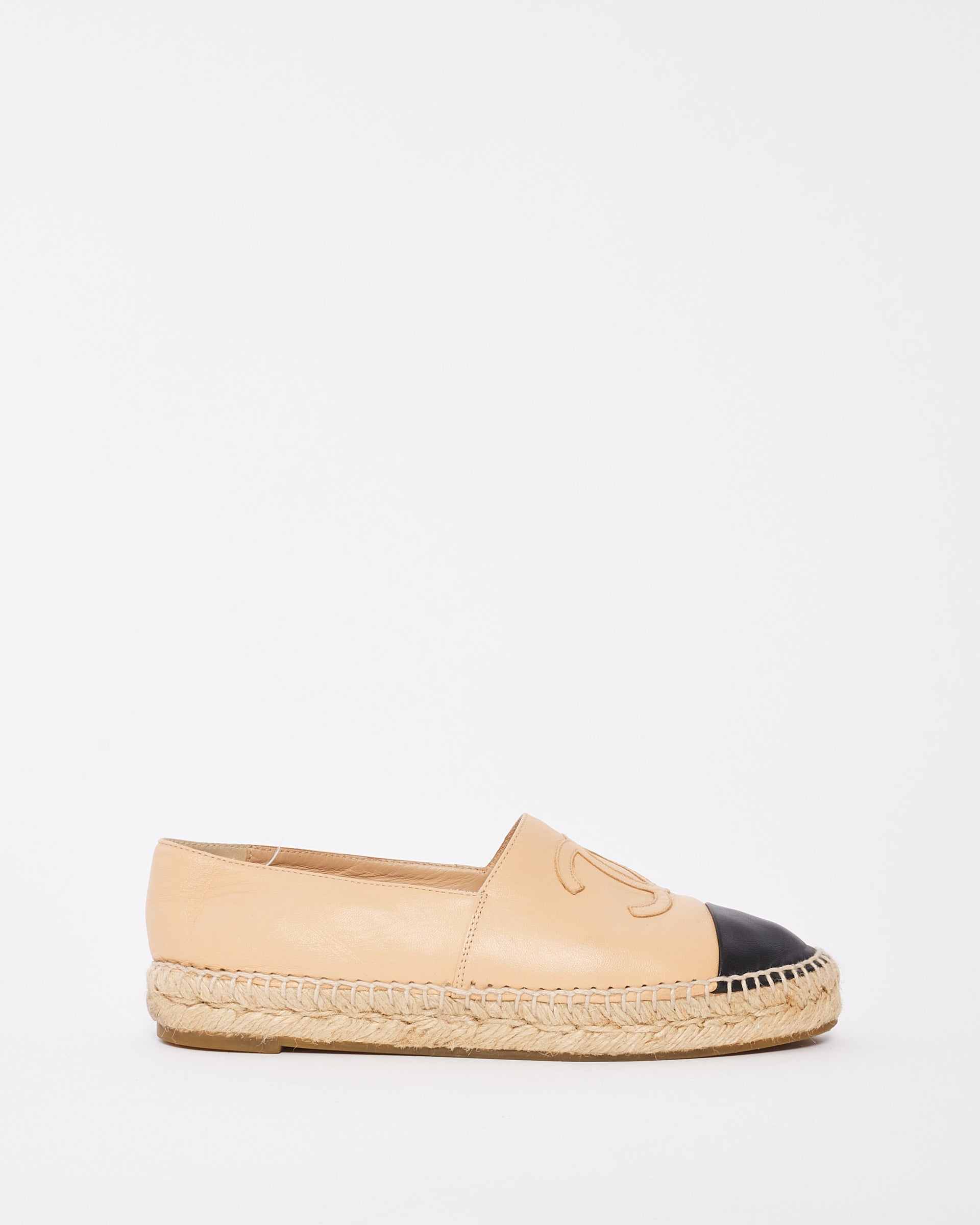 Explore a Chanel Beige Leather Espadrille Shoes 37