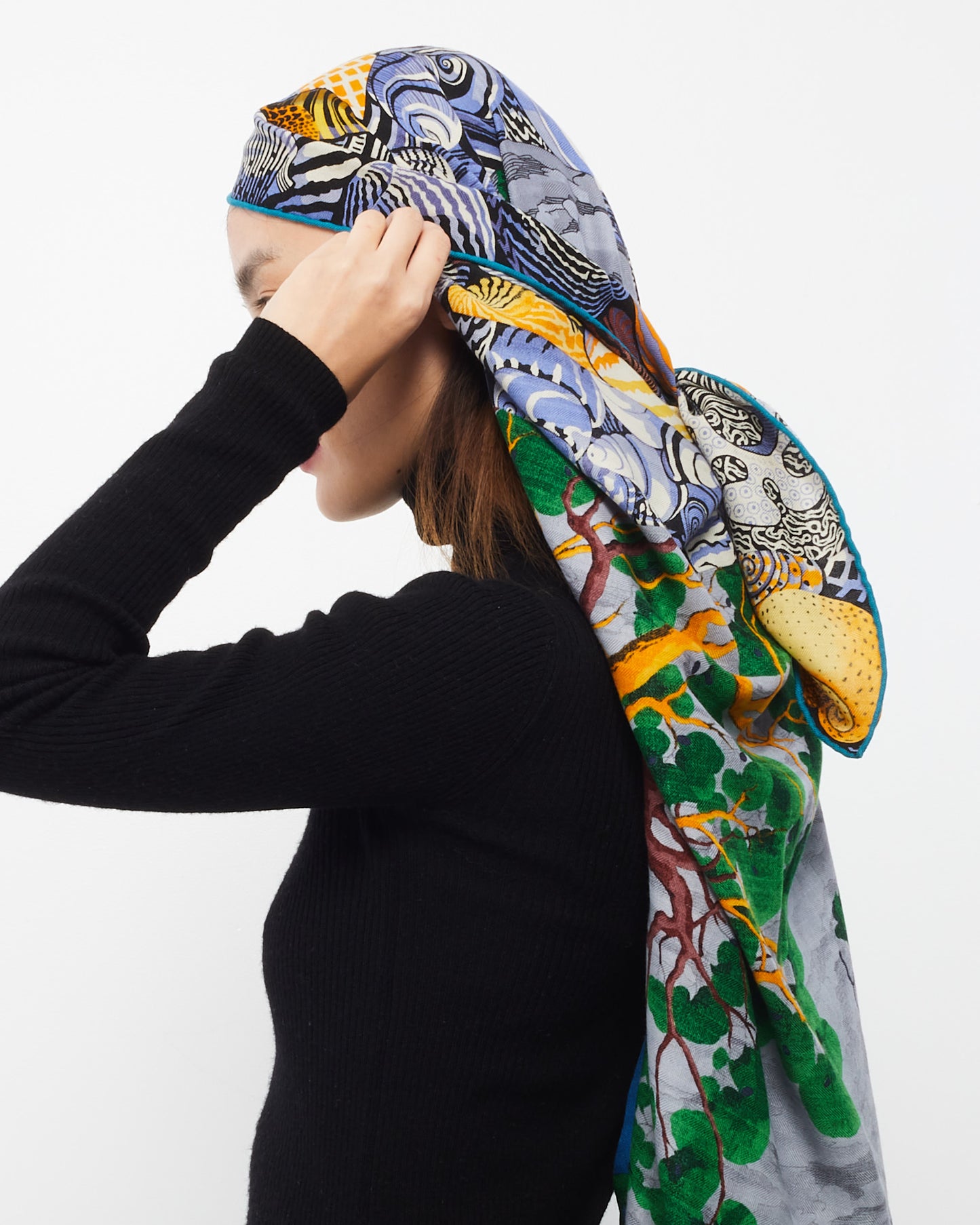 Hermès Blue Green Muti Sieste au Paradis Cashmere Shawl Scarf