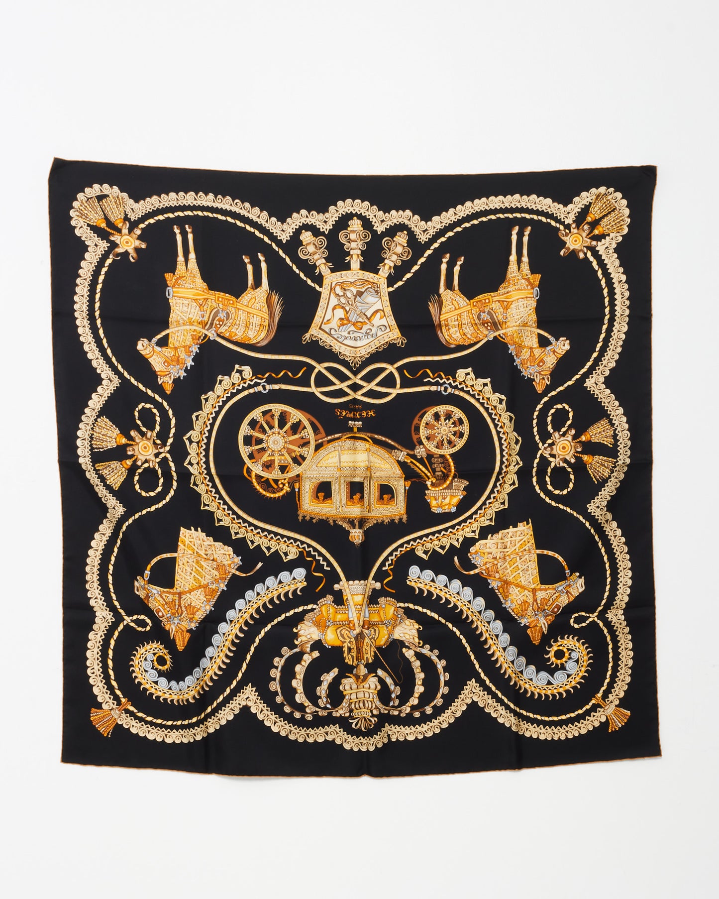 Hermès Black & Yellow "Paperoles" Silk Scarf