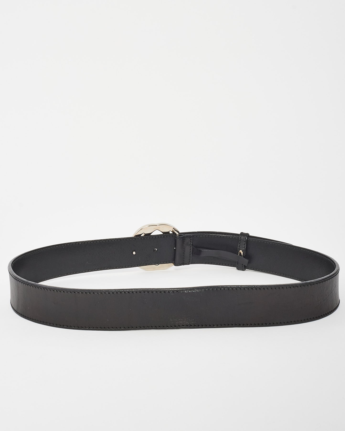 Gucci Black Leather Interlocking GG Silver Buckle Belt - 90/36