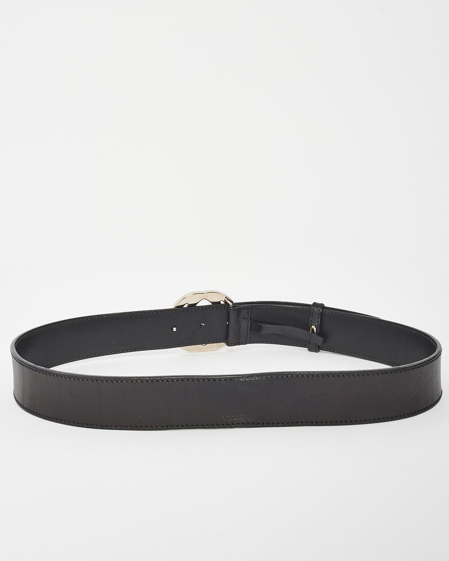 Gucci Black Leather Interlocking GG Silver Buckle Belt - 90/36