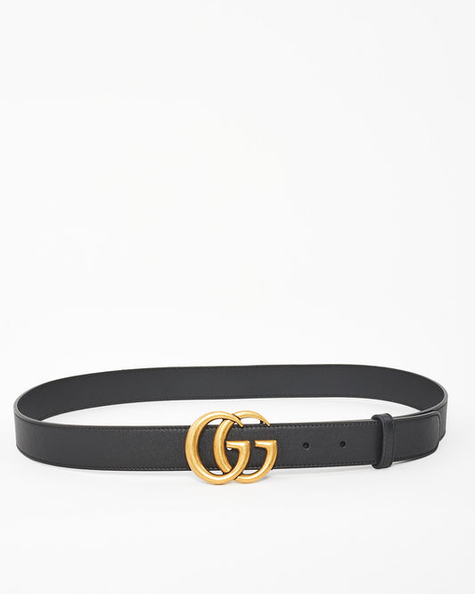 Gucci Black Leather Brushed Gold Buckle Marmont Belt 95/30