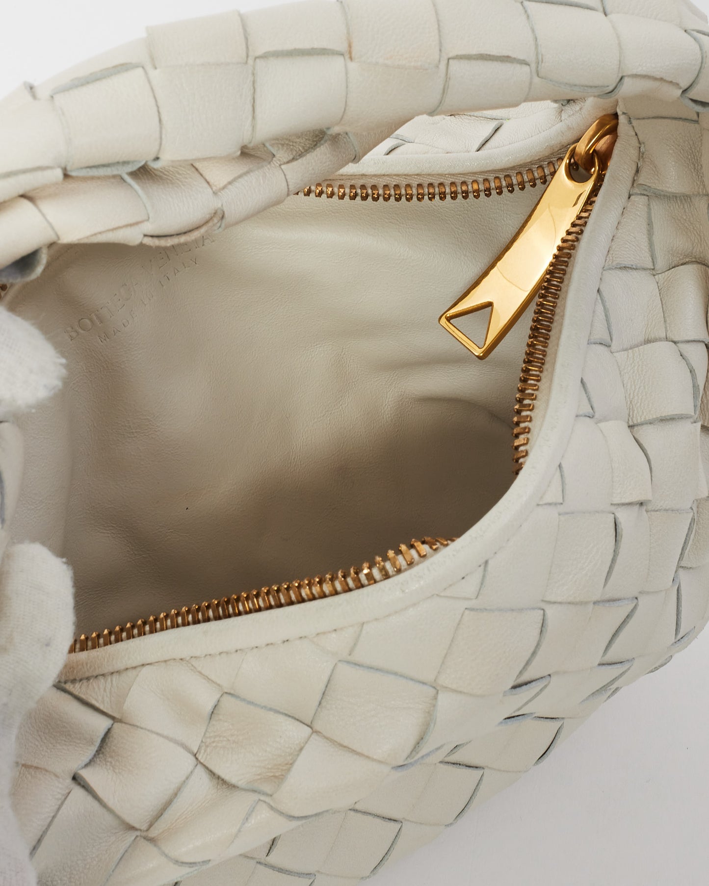 Bottega Veneta White Intrecciato Leather Mini Jodie Bag