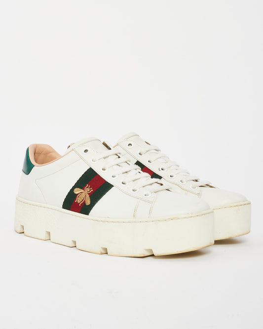 Gucci White Leather Ace Platform Sneaker - 37.5