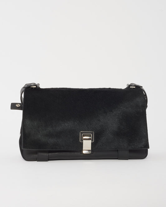 Proenza Schouler Black Leather & Pony Hair PS1 Courier Shoulder Bag