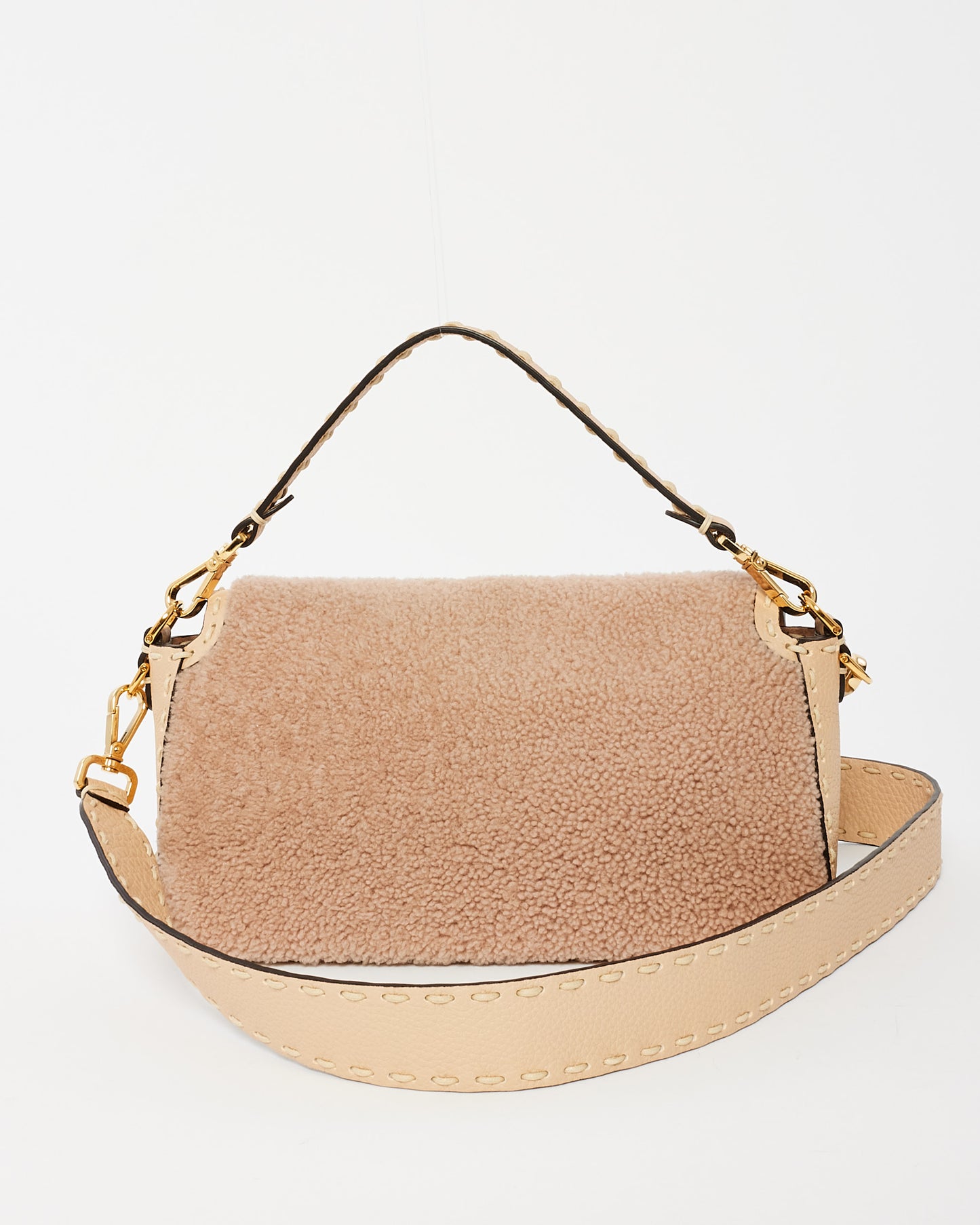 Fendi Blush/Beige Shearling Selleria Baguette Bag