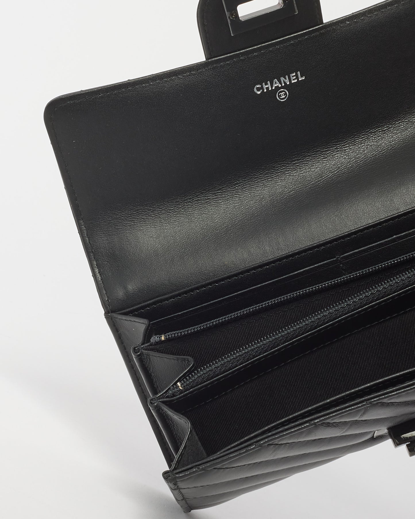 Chanel So Black Chevron Lambskin Reissue Long Wallet