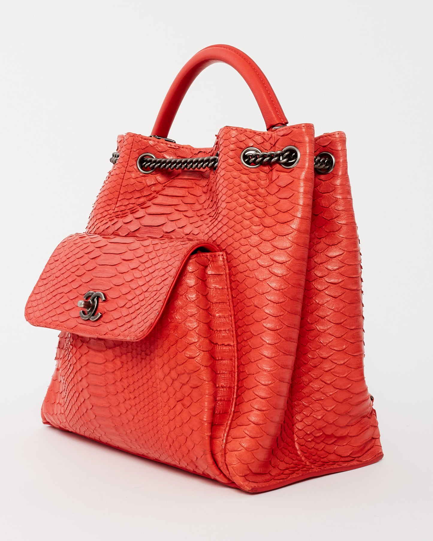 Chanel Red Python Top Handle Backpack