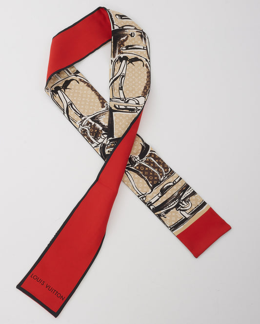 Louis Vuitton Beige & Red Silk Monogram Trunks Bandeau Twilly