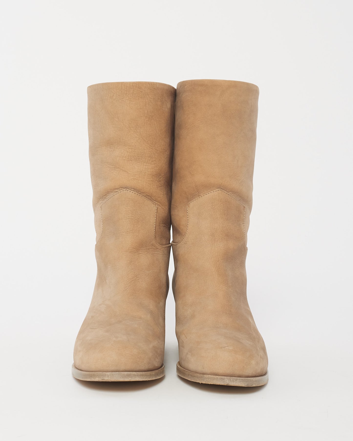 Bottines Chanel en daim beige clair avec logo cousu - 36,5