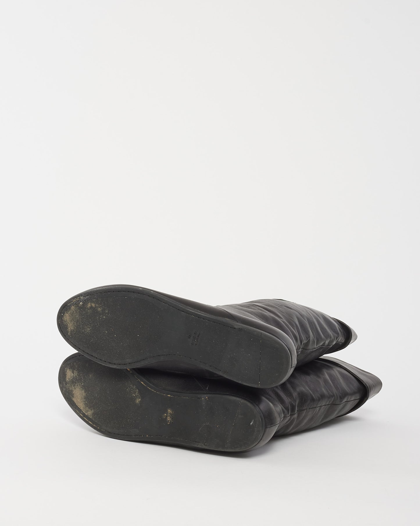 Bottes hauteur genou Web repliées en cuir noir Gucci -37