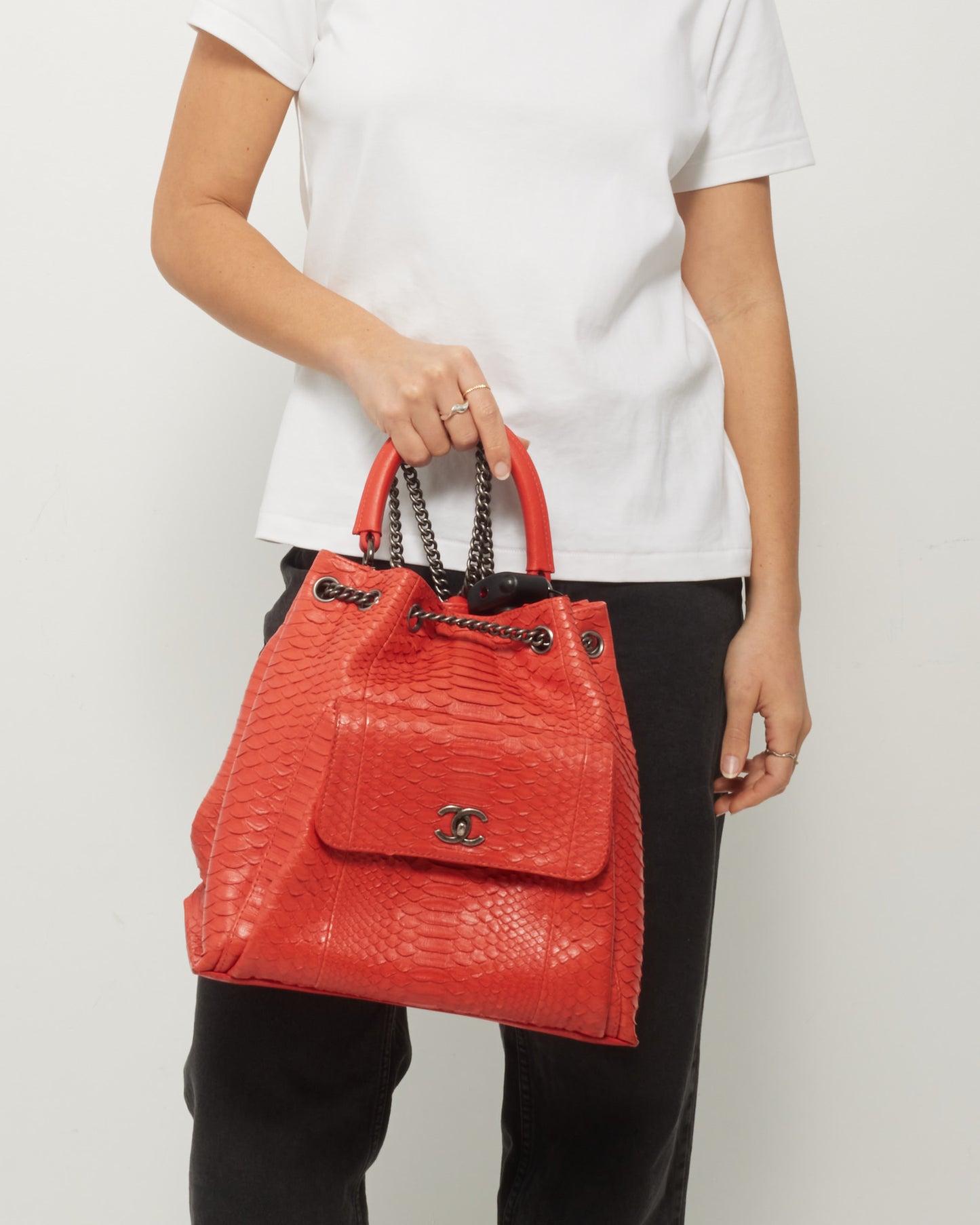 Chanel Red Python Top Handle Backpack