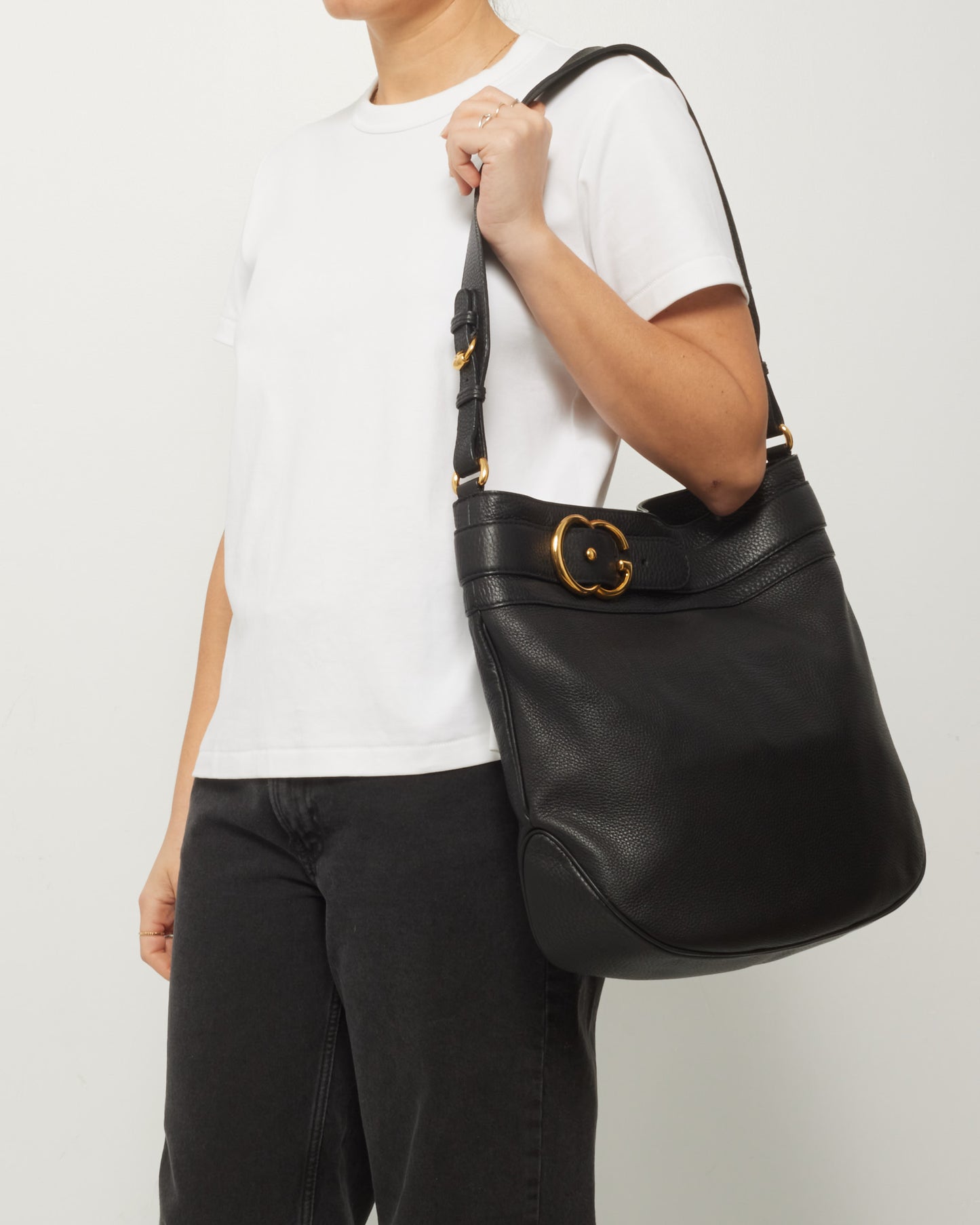Gucci Black Pebbled Leather Large Ride Shoulder Bag