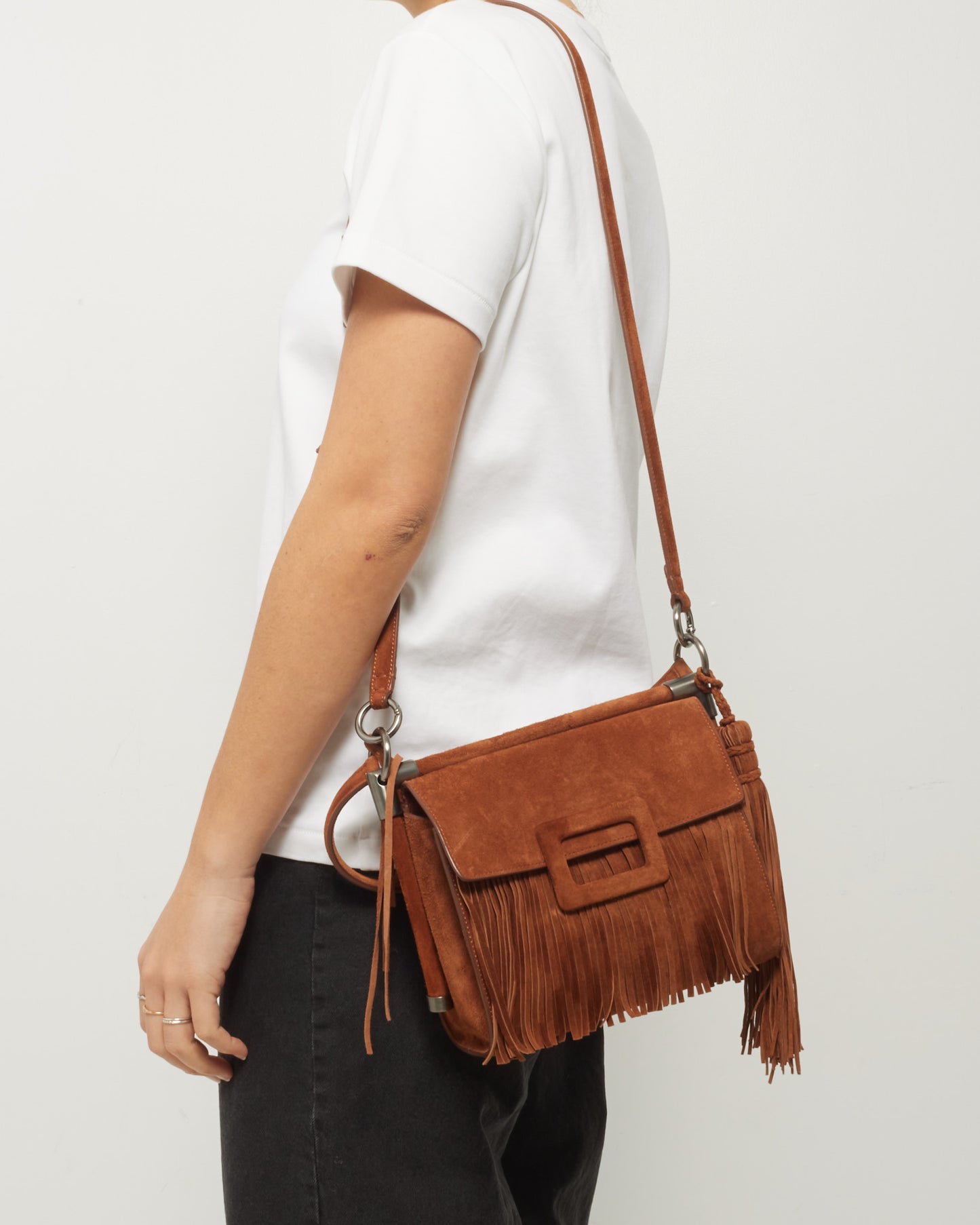 Roger Vivier Sac bandoulière à franges en daim camel