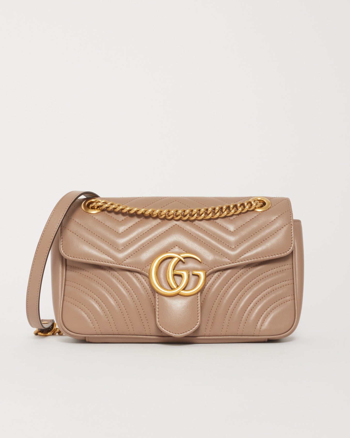Gucci Blush Leather GG Marmont Matelasse Small Shoulder Bag