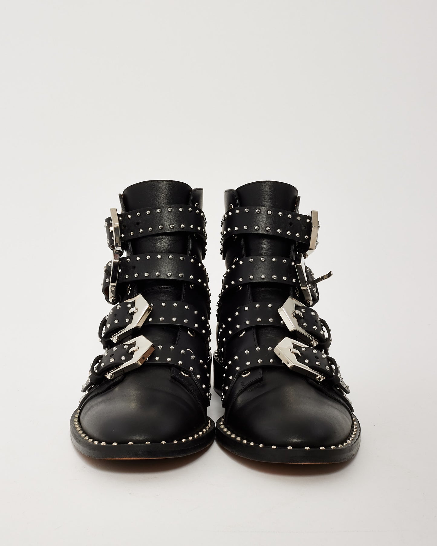 Givenchy Black Leather Studded Prue Buckle Bootie - 36