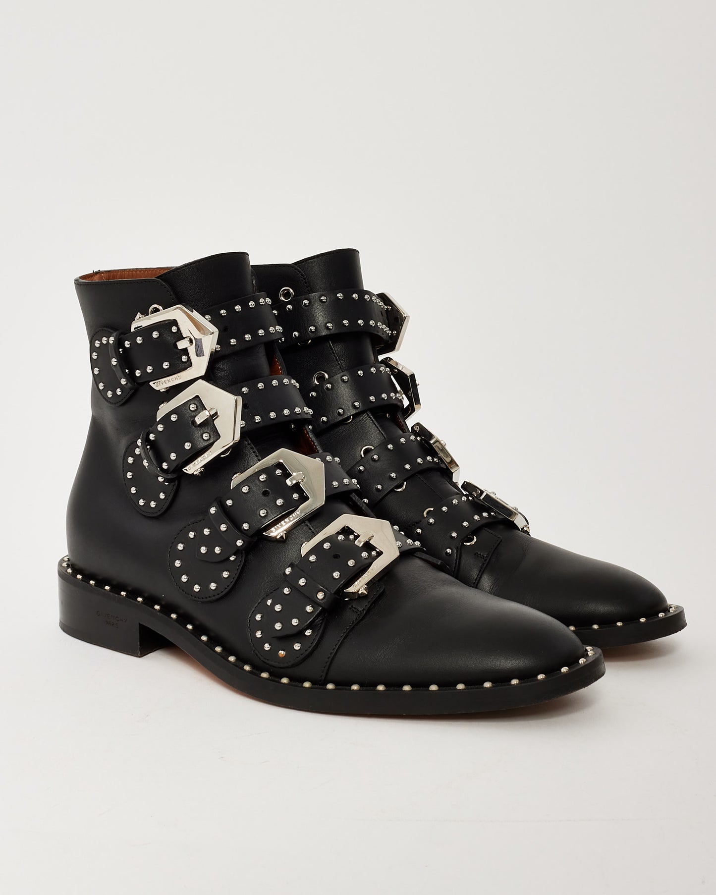 Givenchy Black Leather Studded Prue Buckle Bootie - 36