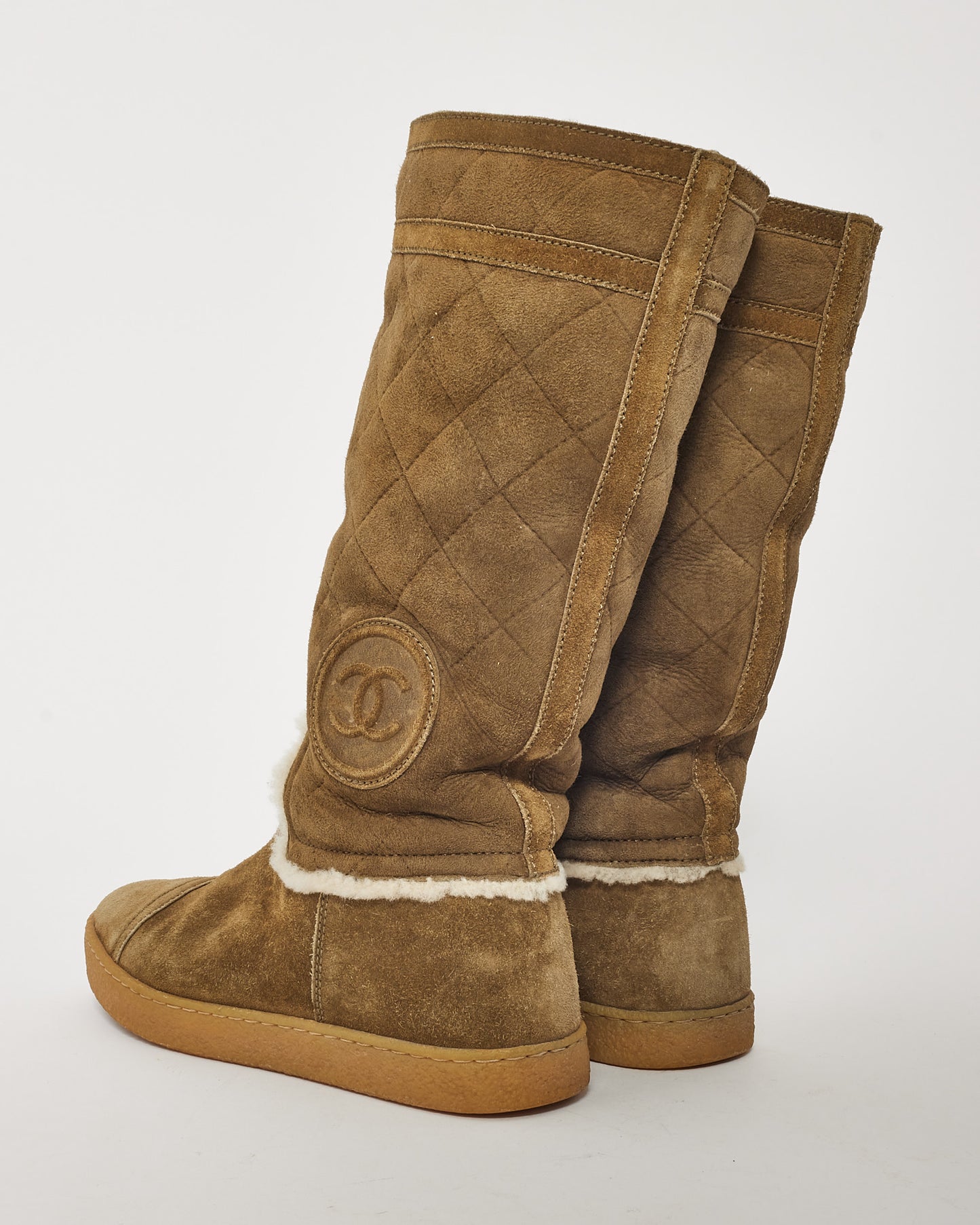 Chanel Green Suede Shearling Interior Boots - 37