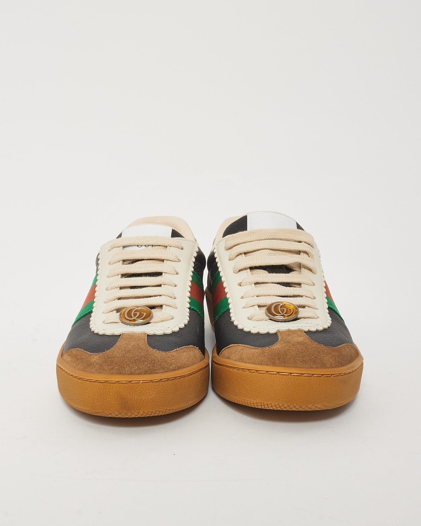 Gucci Black Leather & Web Stripe G74 Sneakers - 36