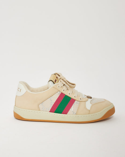 Gucci White Leather Screener Sneaker with Web - 36