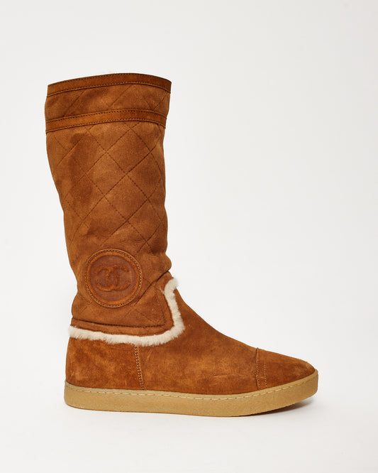 Chanel Brown Suede Shearling Interior Boots - 37