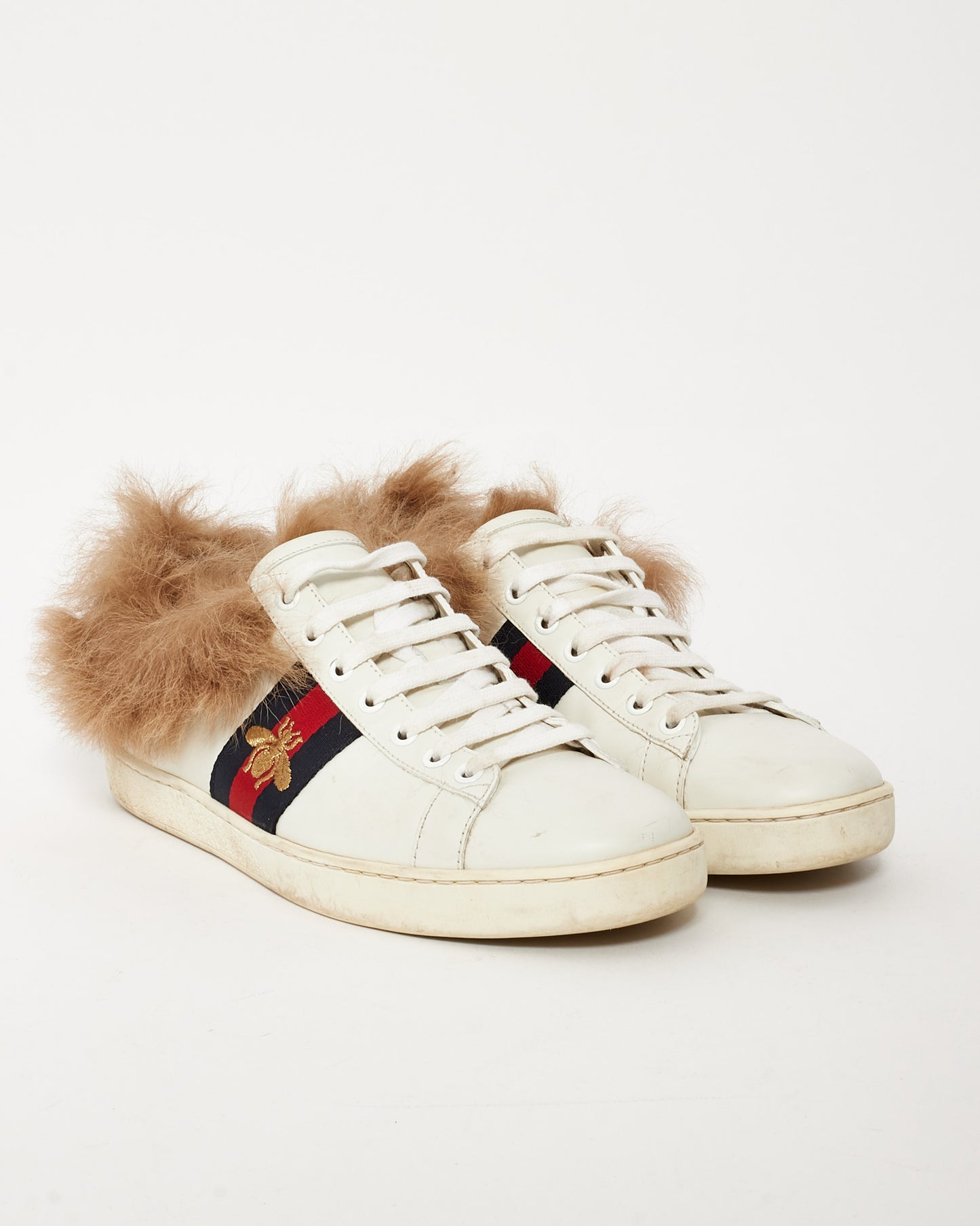Gucci White Leather Fur Lined Ace Sneakers - 39