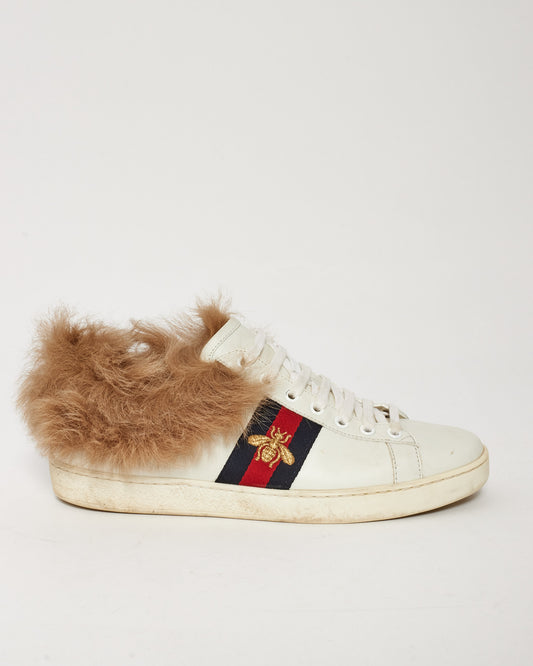 Gucci White Leather Fur Lined Ace Sneakers - 39