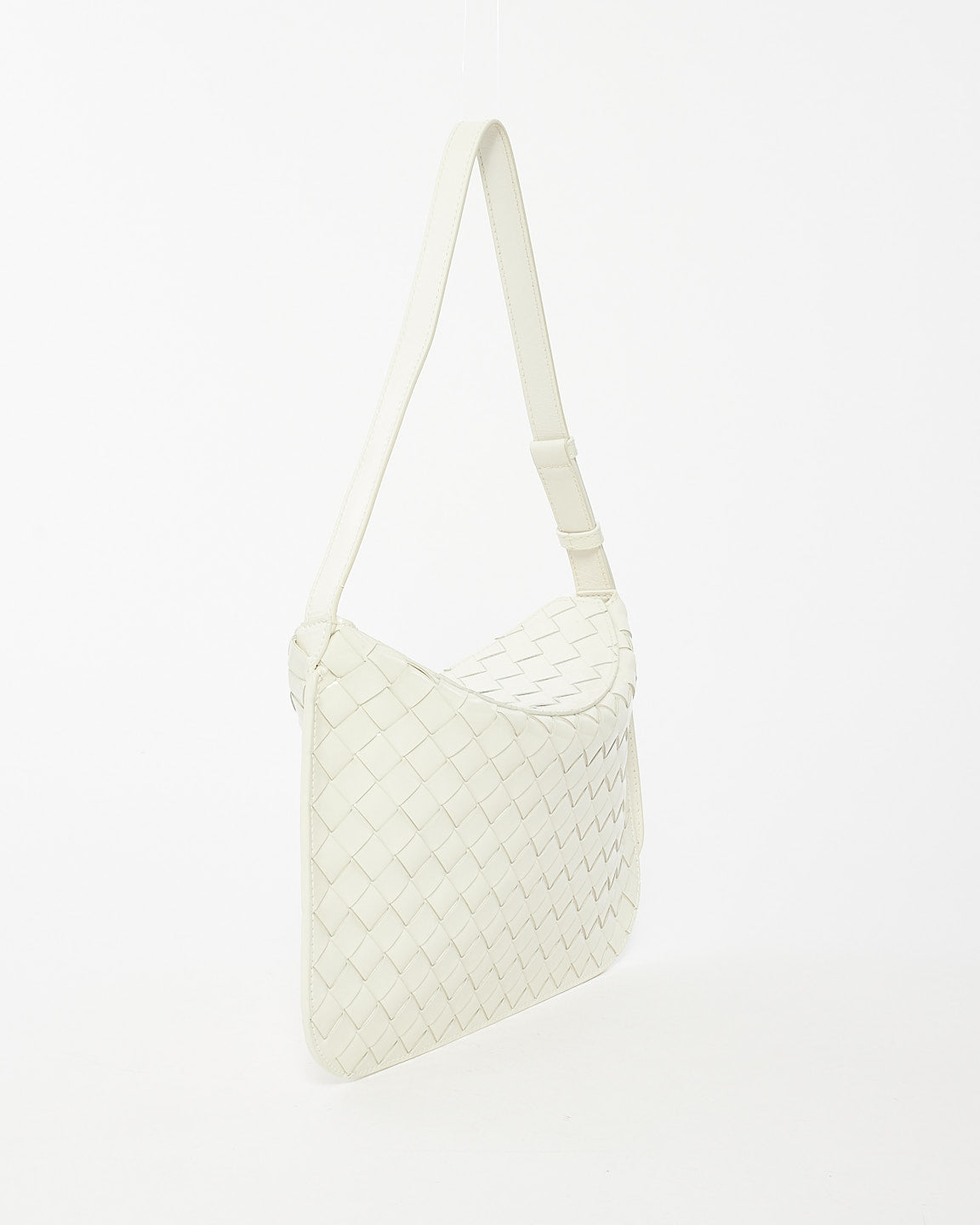 Bottega Veneta White Patent Intrecciato Leather Flap Cradle Foldover Shoulder Bag