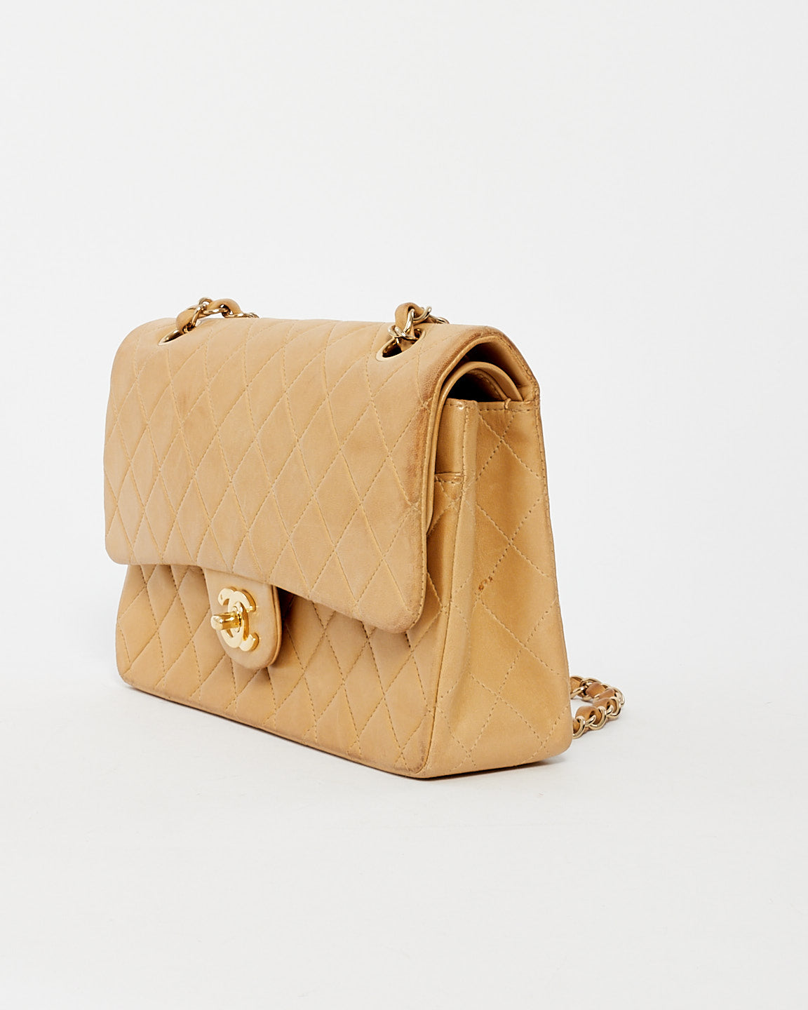 Chanel Vintage Beige Lambskin Medium Double Flap Bag GHW