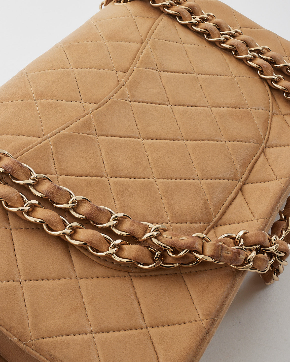 Chanel Vintage Beige Lambskin Medium Double Flap Bag GHW