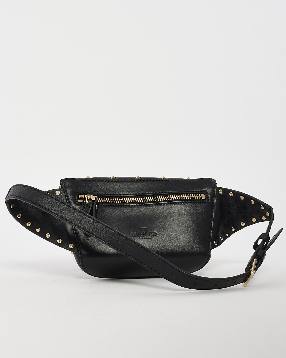 Valentino Black Leather Rockstud Spike Belt bag