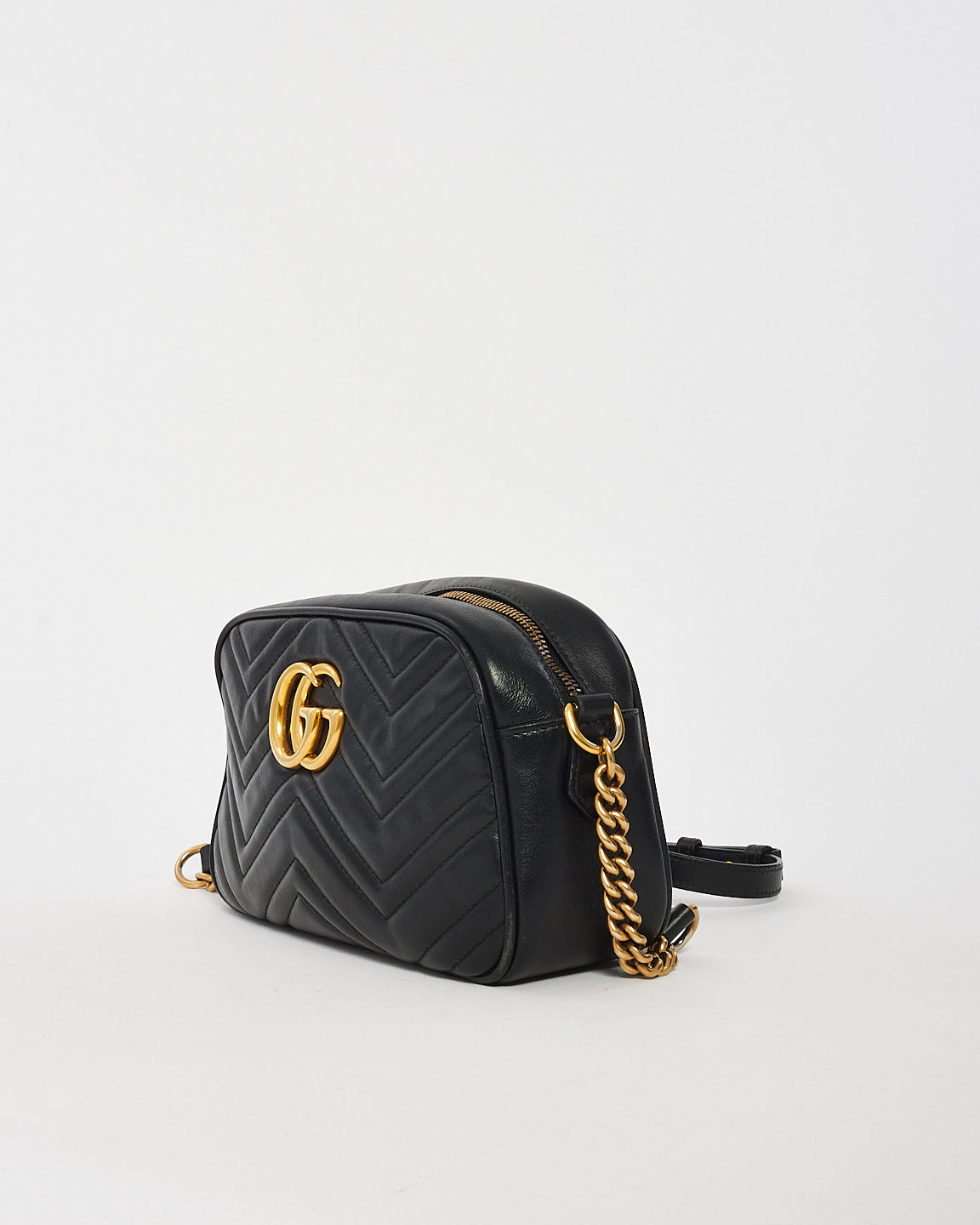 Petit sac pour appareil photo Marmont en cuir Matlassée noir Gucci