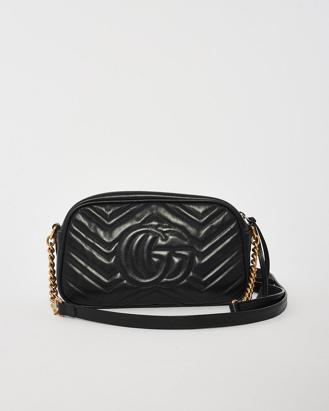 Gucci Black Matlassée Leather Small Marmont Camera Bag