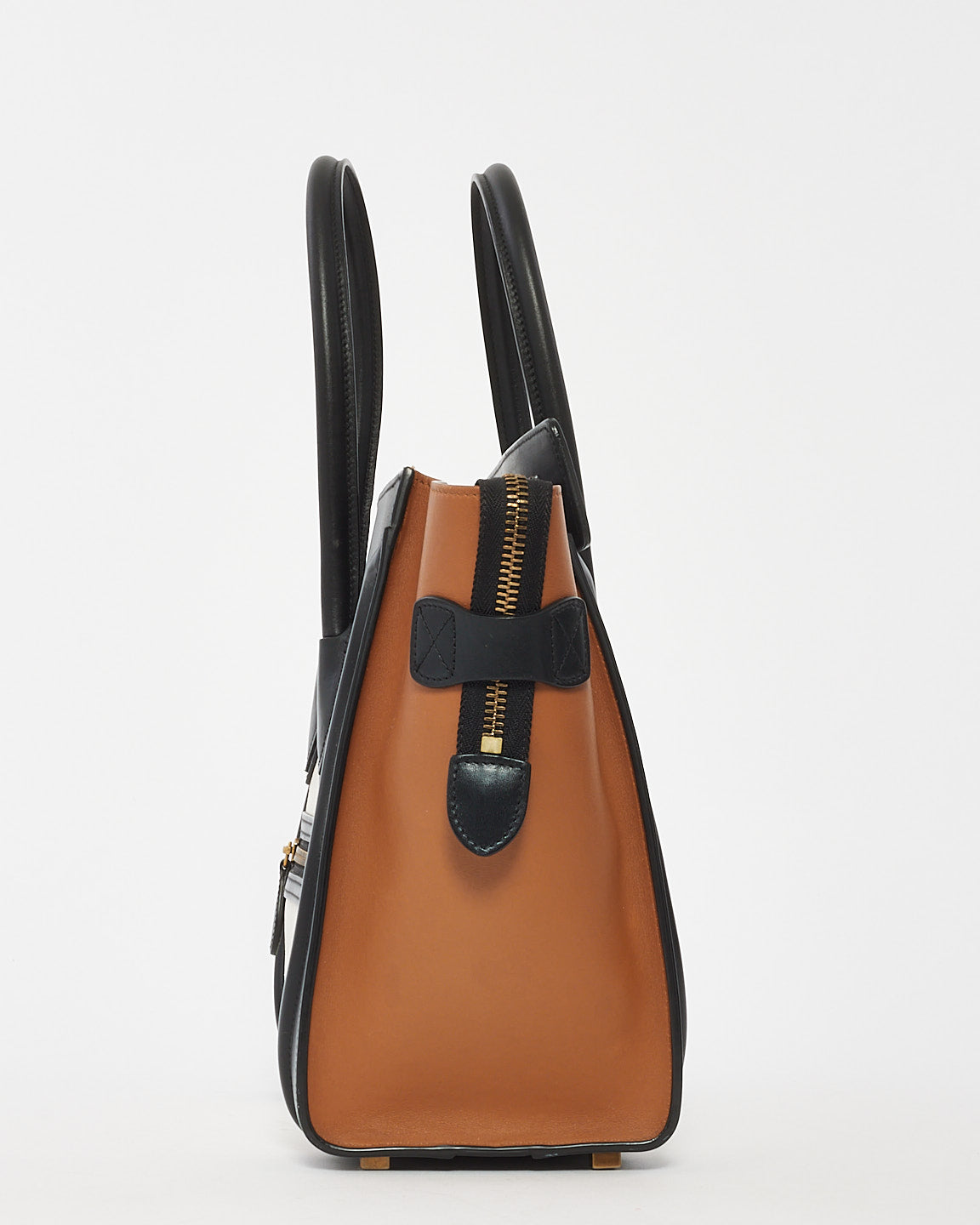 Celine Black Brown White Leather Micro Luggage Tote Bag