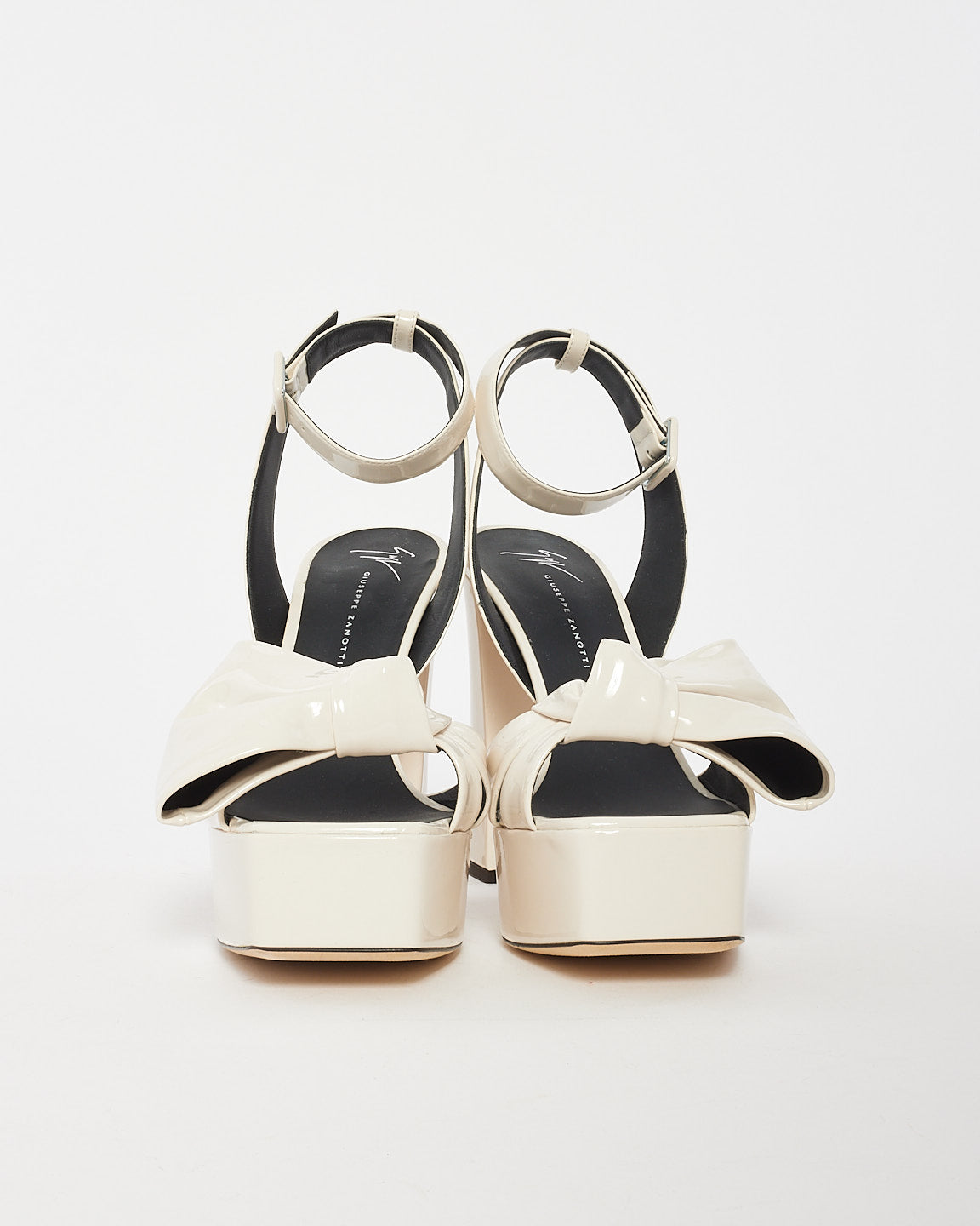 Giuseppe Zanotti White Patent Leather Bow Platform Sandals - 40