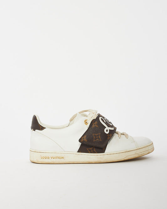 Louis Vuitton White & Brown Leather Logo Low Top Sneakers - 39