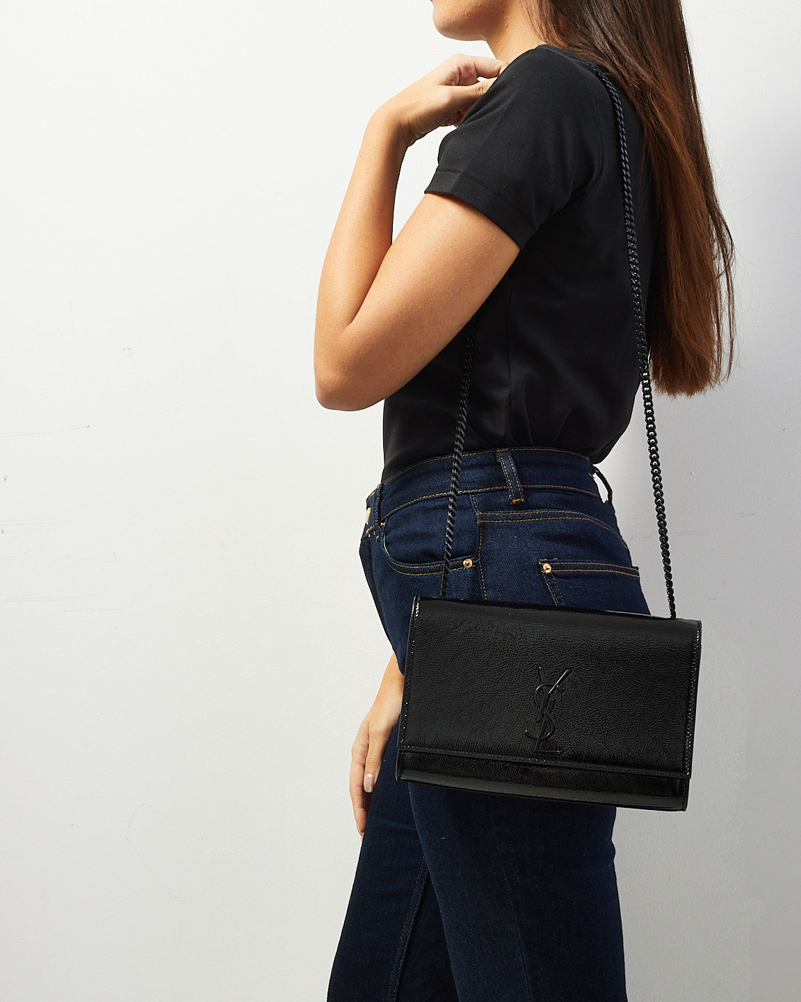 Saint Laurent Black Grained Patent Leather Medium Kate Crossbody Bag