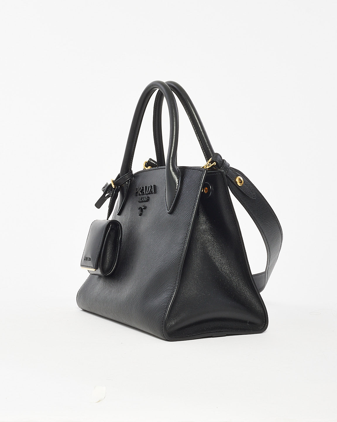 Petit fourre-tout monochrome en cuir saffiano noir Prada