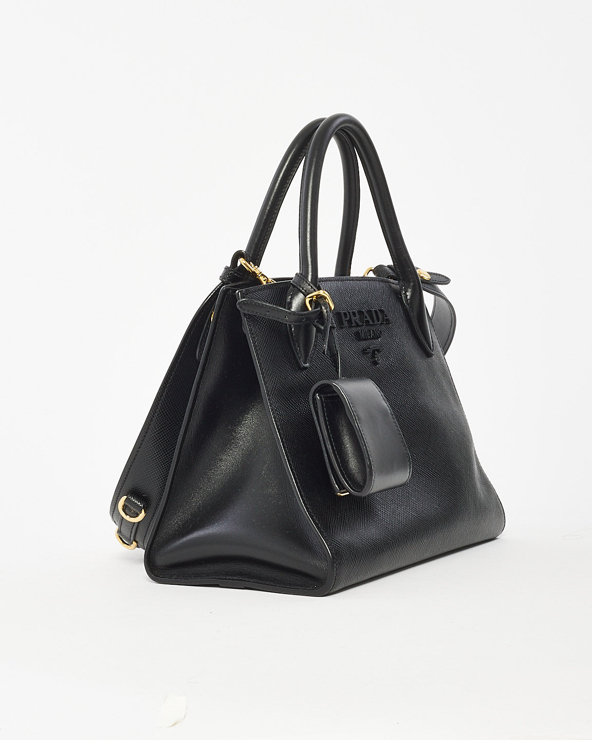 Petit fourre-tout monochrome en cuir saffiano noir Prada