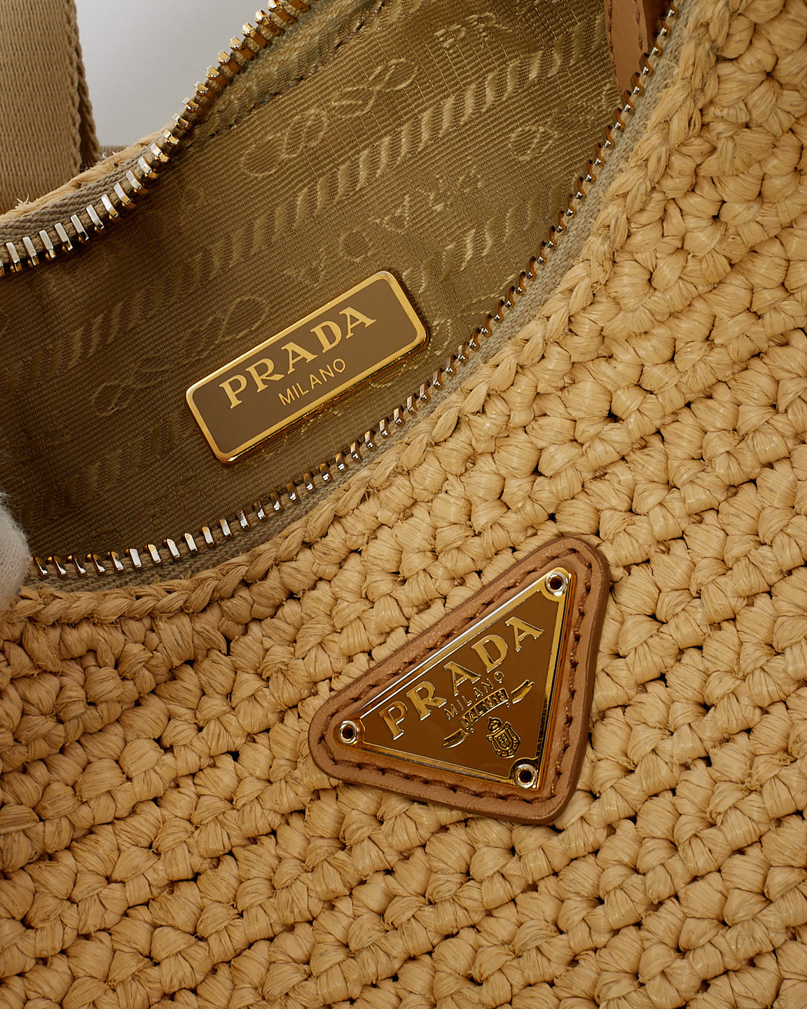 Prada Beige Raffia 2005 Re-Edition Crochet Crossbody Bag