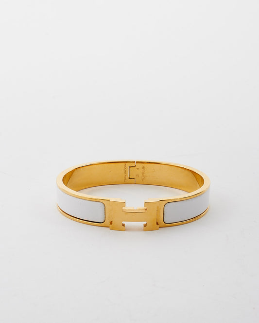 Bracelet Clic H Hermès en Métal Couleur Blanc &amp; Or - GM