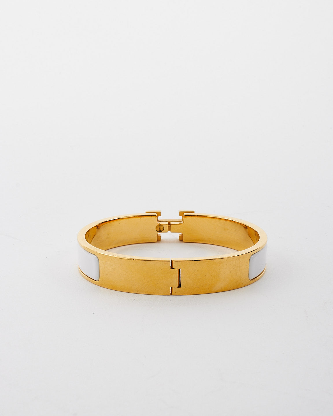 Hermès White & Gold Colour Metal Clic H Bracelet - GM