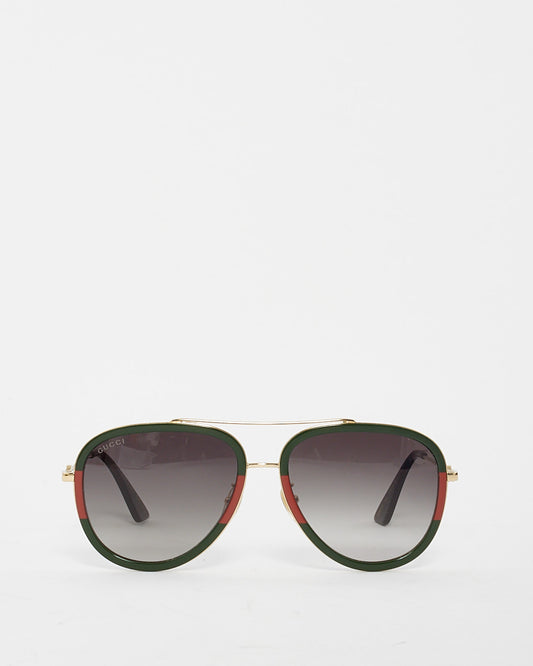 Gucci Gold Red & Green Metal Aviator Sunglasses